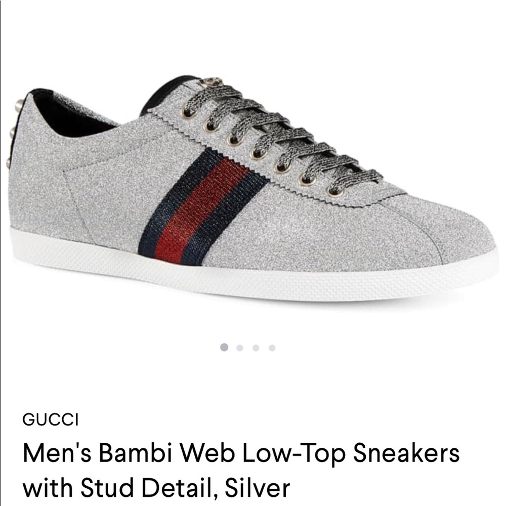 Gucci Glitter Silver Sneakers with Red and Blue Accents